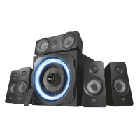 Trust Gaming GXT 658 Tytan Set de Altavoces 5.1 180W - Subwoofer de Madera - Iluminacion LED Azul - Bajos Profundos - Mando a Distancia - Color Negro