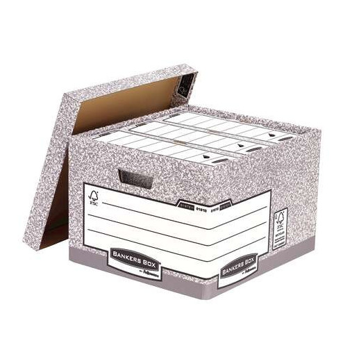 Fellowes Bankers Box Contenedor de Archivos Folio - Montaje Automatico Fastfold - Carton Reciclado Certificacion FSC - Color Gris