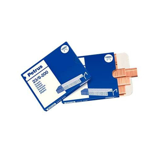 Petrus Grapas 23/6-200 Cobreadas - Hasta 20 Hojas - Caja de 1000 Grapas - Patilla de 6mm