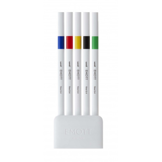 Uni-ball PEM-SY Set Nº1 Emott Vivid Colors Pack de 5 Rotuladores de Linea Fina - Punta 0.4mm - Tinta a Base de Agua - Diseño Innovador - Ancho de Linea Constante - Colores Surtidos