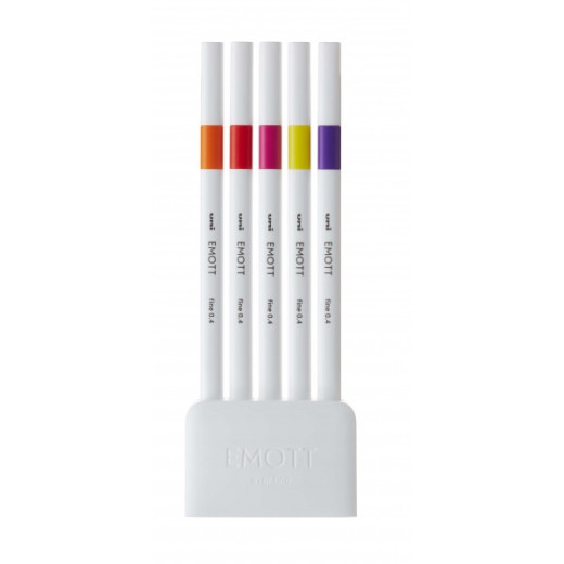 Uni-ball PEM-SY Set Nº2 Emott Passion Colors Pack de 5 Rotuladores de Linea Fina - Punta 0.4mm - Tinta a Base de Agua - Diseño Innovador - Ancho de Linea Constante - Colores Surtidos