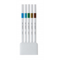 Uni-ball PEM-SY Set Nº4 Emott Island Colors Pack de 5 Rotuladores de Linea Fina - Punta 0.4mm - Tinta a Base de Agua - Diseño Innovador - Ancho de Linea Constante - Colores Surtidos