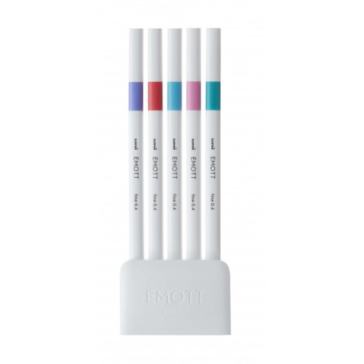 Uni-ball PEM-SY Set Nº5 Emott Candy Pop Colors Pack de 5 Rotuladores de Linea Fina - Punta 0.4mm - Tinta a Base de Agua - Diseño Innovador - Ancho de Linea Constante - Colores Surtidos