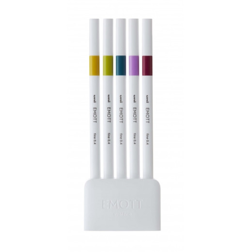 Uni-ball PEM-SY Set Nº8 Emott Retro Colors Pack de 5 Rotuladores de Linea Fina - Punta 0.4mm - Tinta a Base de Agua - Diseño Innovador - Ancho de Linea Constante - Colores Surtidos