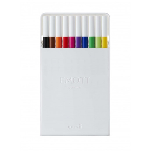 Uni-ball PEM-SY Set Nº1 Emott Essential Colors Pack de 10 Rotuladores de Linea Fina - Punta 0.4mm - Tinta a Base de Agua - Diseño Innovador - Ancho de Linea Constante - Colores Surtidos