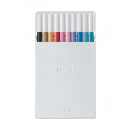 Uni-ball PEM-SY Set Nº2 Emott Pastel Colors Pack de 10 Rotuladores de Linea Fina - Punta 0.4mm - Tinta a Base de Agua - Diseño Innovador - Ancho de Linea Constante - Colores Surtidos