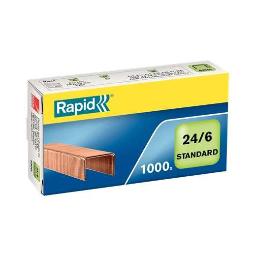 Rapid Confort Caja de 1000 Grapas 24/6 - Hasta 20 Hojas - Alambre Flexible Cobreado - Patilla de 6mm