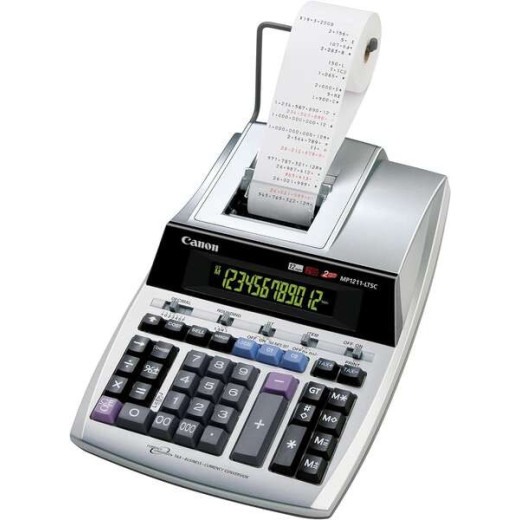 Canon MP1211-LTCS Calculadora de Impresion 12 Digitos - Impresion en Negro y Rojo - Pantalla LCD de 1 Linea - Diseño de Teclado Espacioso