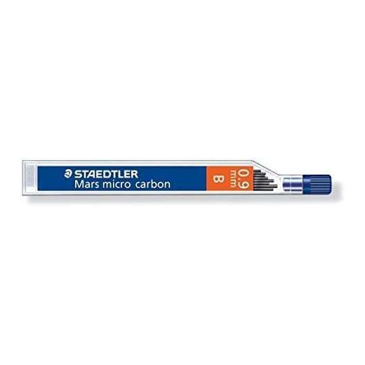 Staedtler Mars Micro Carbon 250 Tubo de 12 Minas de Grafito - Dureza B - Trazo 0.9mm -  Alta Resistencia