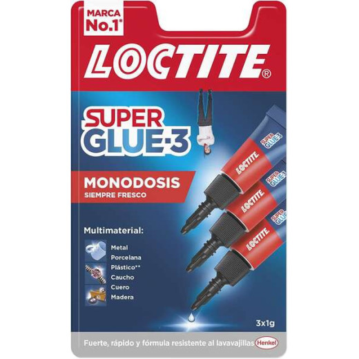 Loctite Pack de 3 Super Glue-3 Mini Trio Original - 1gr - Triple Resistencia - Adhesivo Transparente - Pegado y Fuerza Instantanea - 2229418/2229419/2640065