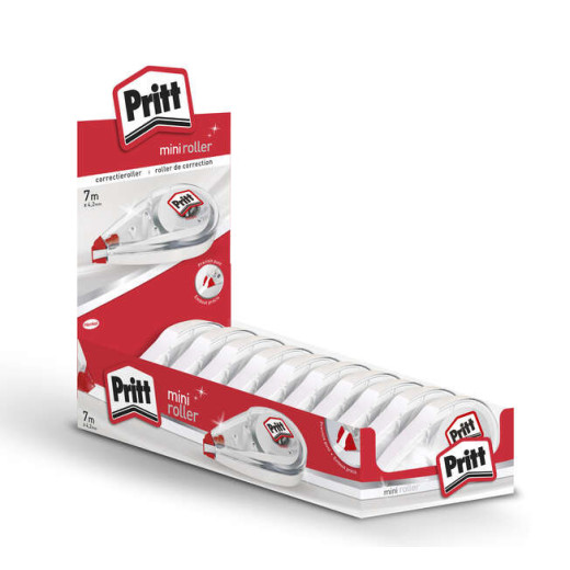 Pritt Mini Roller Expositor de 10 Correctores 4.2mm x 7m - Compacto y Ergonomico - Punta Flexible de Alta Precision - Compatible con todo Tipo de Papel