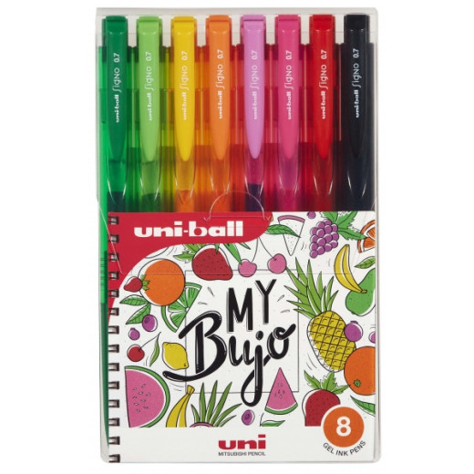 Uni-ball Signo RT1 UMN-155N Estuche de 8 Boligrafos Retractiles - Punta de Bola 0.7mm - Tinta de Gel Mejorada - Agarre de Goma - Color Surtido