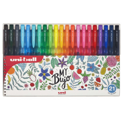Uni-ball UMN-155N Signo RT1 Estuche de 21 Boligrafos Retractiles - Punta de Bola 0.7mm - Tinta de Gel Mejorada - Agarre de Goma - Color Surtido