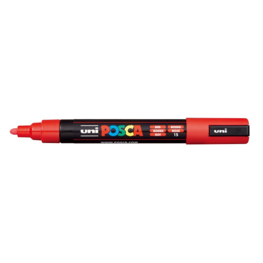 Posca PC-5M Marcador de Pintura - Punta de Poliester 1.8-2.5mm - Tinta Base al Agua - Resistente a la Luz - No Permanente - Color Rojo