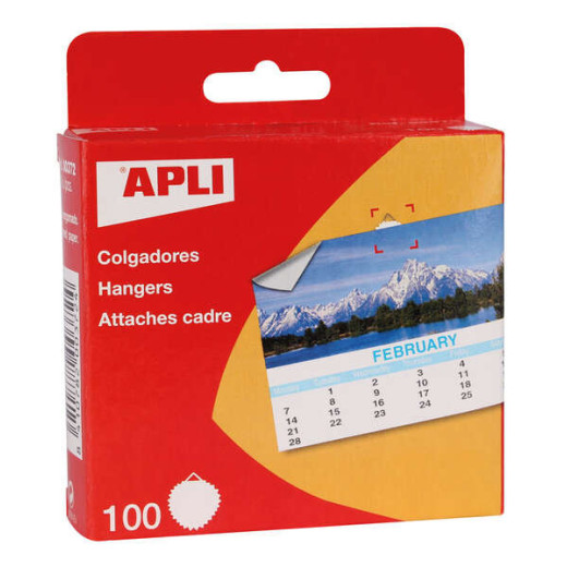 Apli Colgadores de Papel Engomado Redondos Ø 30mm - Borde en Estrella - Triangulo Metalico de Soporte - Adhesivo Blanco de Gran Resistencia - Color Blanco