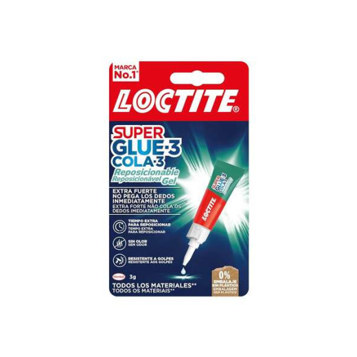 Loctite Superglue-3 Gel Reposicionable 3gr - Adhesivo Instantaneo e Inodoro - Uniones Precisas y Transparentes - Ideal para Superficies Porosas o Verticales - Adhesivo Multimaterial