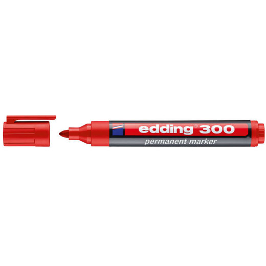 Edding 300 Rotulador Permanente - Punta Redonda - Trazo entre 1.5 y 3 mm. - Tinta Casi Inodora - Capuchon con Clip - Secado Rapido - Color Rojo