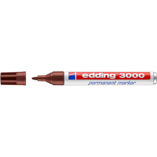 Edding 3000 Rotulador Permanente - Punta Redonda de 1.5mm - Trazo entre 1.5 y 3mm - Recargable - Secado Rapido - Color Marron