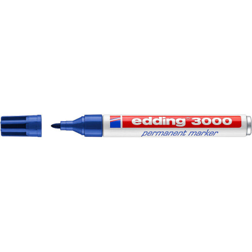 Edding 3000 Rotulador Permanente - Punta Redonda de 1.5mm - Trazo entre 1.5 y 3mm - Recargable - Secado Rapido - Color Azul