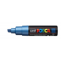 Posca PC-8K Marcador de Pintura - Punta Biselada Acrilica 8mm - Tinta Base al Agua - No Permanente - Resistente a la Luz - Inodoro - Ideal para Carteleria y Decoracion - Color Azul Metálico
