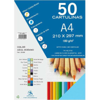 Dohe Pack de 50 Cartulinas A4 180 g/m² - Aptas para Impresion - PH Neutro - Libres de Cloro Elemental - Color Azul Oceano