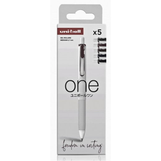 Uni-ball ONE UMN-S-07 Pack de 5 Boligrafos de Tinta Liquida - Punta de Bola 0.7mm - Escritura Ultra Fluida - Agarre Suave y Comodo - Color Surtido