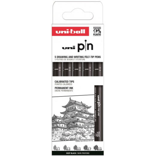 Uni-ball Uni Pin Clasico I Pack de 5 de Rotuladores Calibrados 0.1