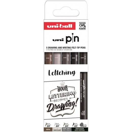 Uni-ball Uni Pin Lettering Pack de 5 Rotuladores Calibrados 0.8