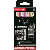 Uni-ball Chalk PWE-5M Pack de 4 Marcadores de Tiza Liquida - Punta Conica 1.8-2.5mm - Borrado en Humedo - Resistente a la Lluvia - Ideal para Pizarras y Vidrio - Colores Violeta