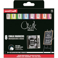 Uni-ball Chalk PWE-5M Pack de 8 Marcadores de Tiza Liquida - Punta Conica 1.8-2.5mm - Borrado en Humedo - Resistente a la Lluvia - Colores Surtidos