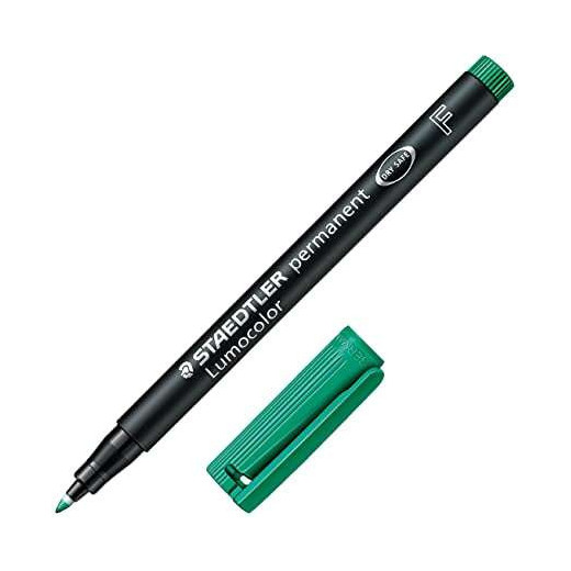 Staedtler Lumocolor 318 Rotulador Permanente - Punta Fina Redonda - Trazo 0.6mm - Capuchon con Clip - Secado Rapido - Color Verde