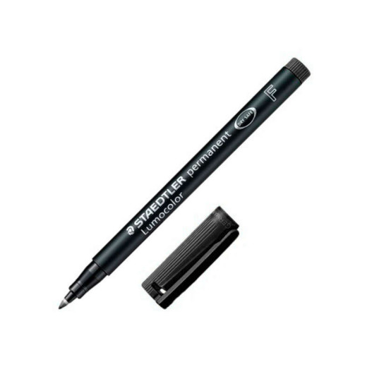 Staedtler Lumocolor 318 Rotulador Permanente - Punta Fina Redonda - Trazo 0.6mm - Capuchon con Clip - Secado Rapido - Color Negro