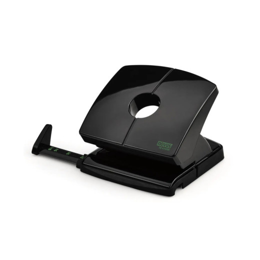 Novus B 220 re+new Perforadora de Papel - Fabricada con Plastico Reciclado - Hasta 20 Hojas - Escala de Tope - Vaciado Facil - Punzones 5.5mm - Color Negro