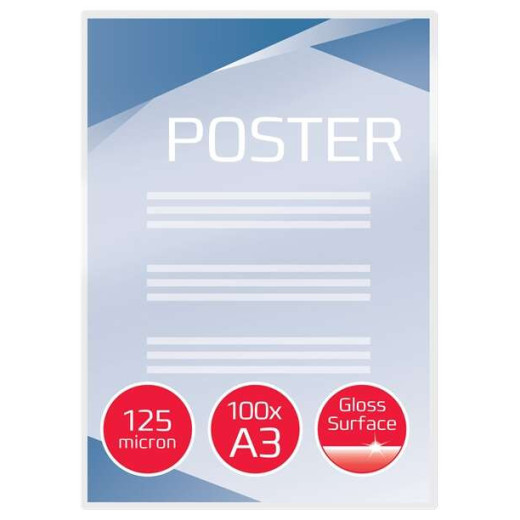 GBC Pack de 100 Carteras Plastificacion A3 con Brillo - Alta Calidad - 125 Micras - Transparente