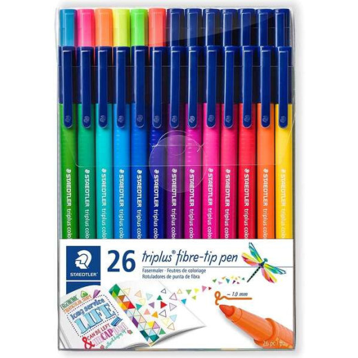 Staedtler Triplus Color 323 Pack de 26 Rotuladores de Punta Fina - Trazo 1mm Aprox - Tinta Base de Agua - Colores Surtidos
