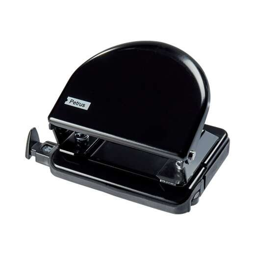 Petrus 52 Taladro Perforador Clasico Metalico - Hasta 20 Hojas - Marcas de Formato - Facil Vaciado - Punzones 5.5mm - Color Negro