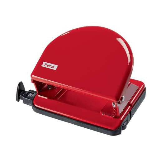 Petrus 52 Taladro Perforador Clasico Metalico - Hasta 20 Hojas - Marcas de Formato - Facil Vaciado - Punzones 5.5mm - Color Rojo