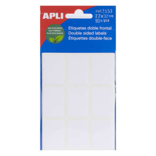 Apli Etiquetas Doble Frontal Blancas 22.0 x 32.0mm