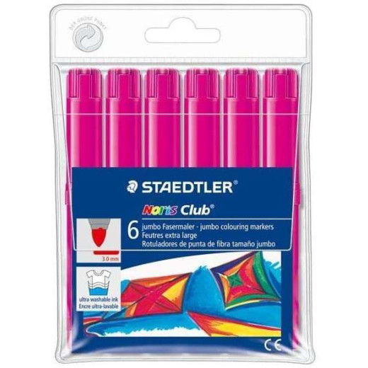 Staedtler Noris Watercolour 340 Pack de 6 Rotuladores de Gran Tamaño - Trazo 3mm Aprox - Lavable Facilmente - Tinta Base de Agua - Color Magenta