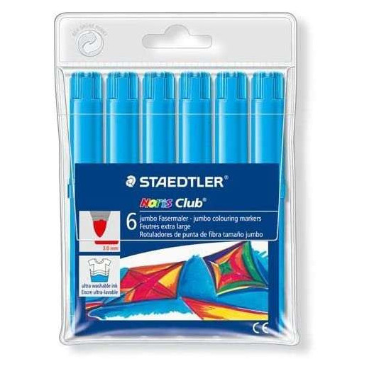 Staedtler Noris Watercolour 340 Pack de 6 Rotuladores de Gran Tamaño - Trazo 3mm Aprox - Lavable Facilmente - Tinta Base de Agua - Color Azul Claro