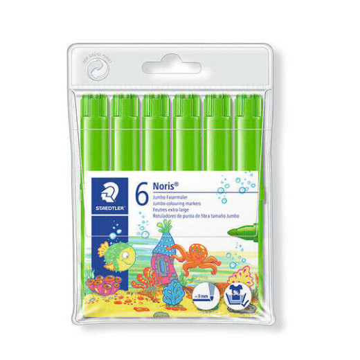 Staedtler Noris Watercolour 340 Pack de 6 Rotuladores de Gran Tamaño - Trazo 3mm Aprox - Lavable Facilmente - Tinta Base de Agua - Color Verde Claro