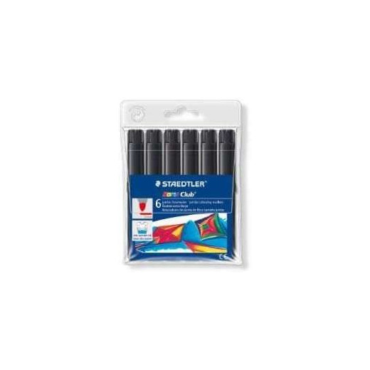 Staedtler Noris Watercolour 340 Pack de 6 Rotuladores de Gran Tamaño - Trazo 3mm Aprox - Lavable Facilmente - Tinta Base de Agua - Color Negro