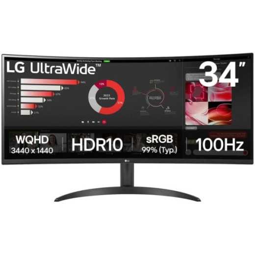 LG Ultrawide Monitor 34" Curvo LED VA WQHD 100Hz HDR10 FreeSync - Respuesta 5ms - Angulo de Vision 178º - 21:9 - HDMI