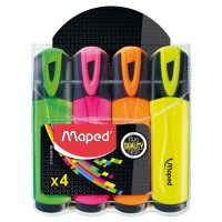 Maped Peps Classic Pack de 4 Marcadores Fluorescentes - Punta Biselada - Trazo de 1 a 5mm - Ideal para Subrayar y Resaltar - Colores Surtidos