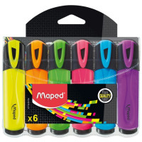 Maped Peps Classic Pack de 6 Marcadores Fluorescentes - Punta Biselada - Trazo de 1 a 5mm - Ideal para Subrayar y Resaltar - Colores Surtidos
