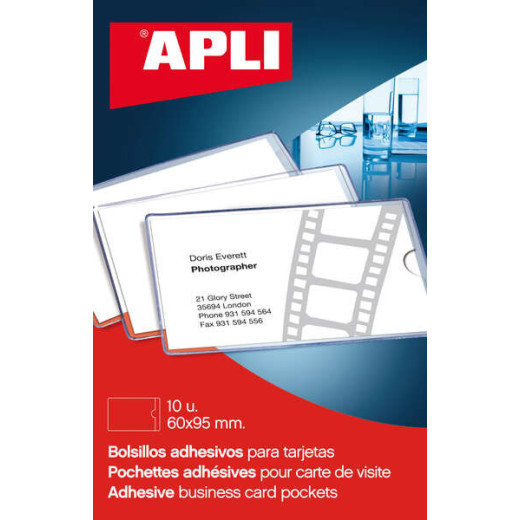 Apli Bolsillos Adhesivos Porta Tarjetas - 95 x 60mm - Ideal para Presentaciones Impresas