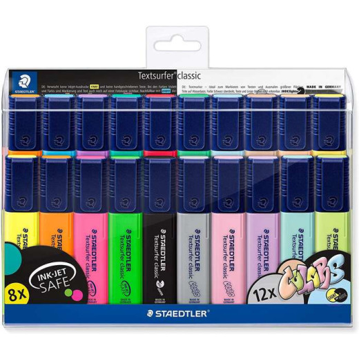 Staedtler Textsurfer Classic 364 Pack de 20 Marcadores Fluorescentes - Punta Biselada - Trazo entre 1 - 5mm - Tinta con Base de Agua - Colores Surtidos