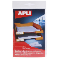 Apli Bolsillos Adhesivos para Etiquetas - Tamaño 25x75mm - Cambia la Informacion de la Etiqueta Segun tus Necesidades - Contiene 12 Bolsillos por Bolsa