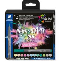 Staedtler 371 Pack de 12 Rotuladores Punta de Pincel Suave - Colores Vivos y Brillantes - No Amarillea con el Paso del Tiempo - Nueva Tinta Multi Ink - Pigmentos de Primera Calidad - Colores Pastel Surtidos