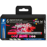 Staedtler 371 Pack de 6 Rotuladores Punta de Pincel Suave - Colores Vivos y Brillantes - No Amarillea con el Paso del Tiempo - Nueva Tinta Multi Ink - Pigmentos de Primera Calidad - Colores Rojos/Rosas Surtidos